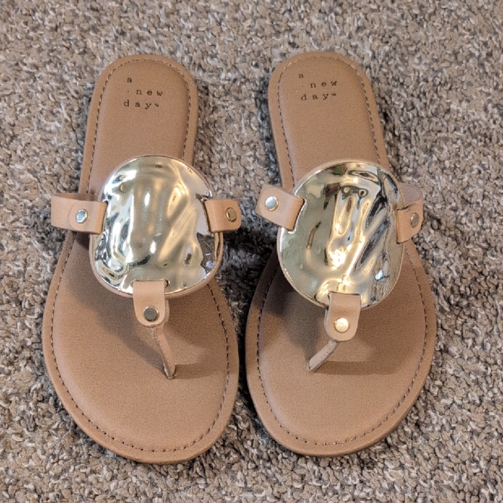A New Day Beige Sandals with Metallic Accents